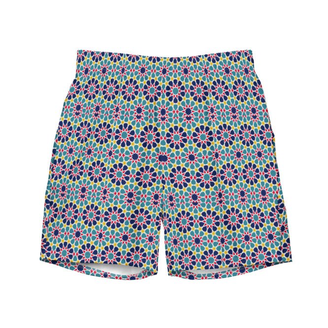 Mens Swim Trunk Aqua Green with Pink Minimal Geometric Print Elegant Stylish Swimwear for Summer Pool Beach Gift for Him, happy fathers day