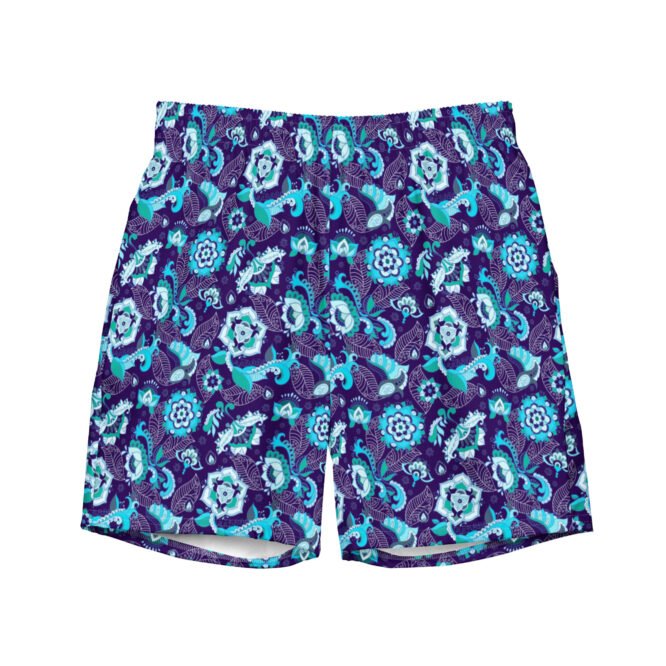 Men's Swim Shorts: Oriental Indian Motif, Quick-Drying Swimwear