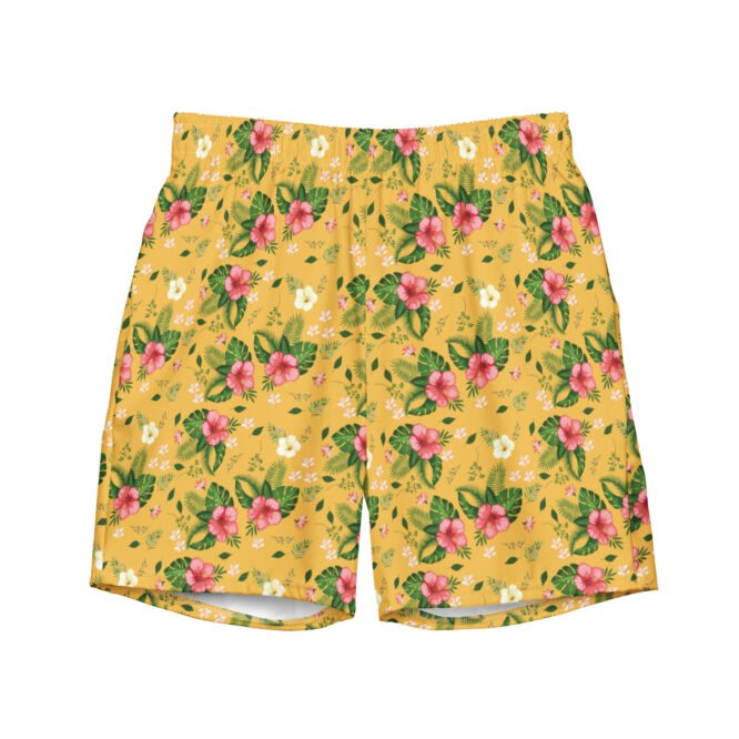 Mens Tropical Floral Swim Trunk Yellow Beach Shorts Gym Surf Active Swimwear Stylish Summer Poolwear Gift for Him from 2XS till 6XL