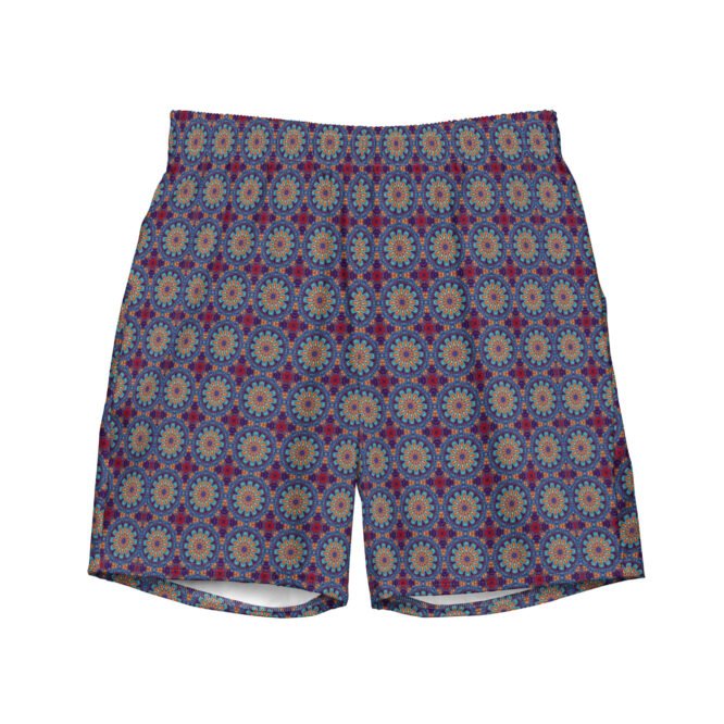 Geometric Mosaic Swim Trunks: Mediterranean Style Mens Swimwear