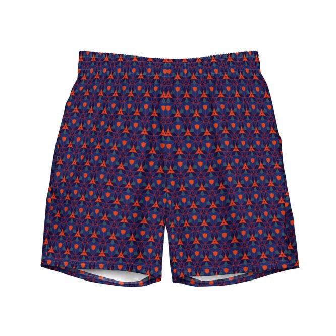 Men's Geometric Swim Trunks: Navy & Orange Beach Style