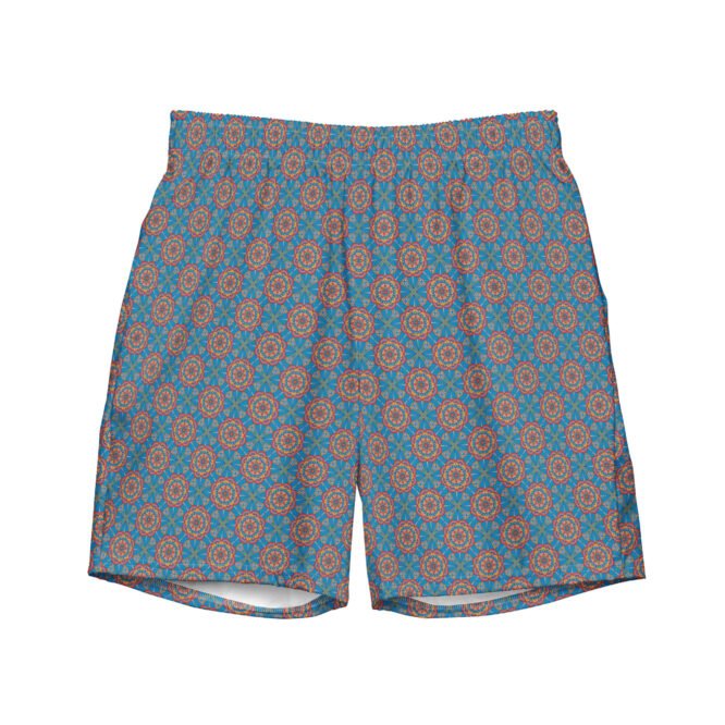 Mens Swim Trunk Light Blue Indian Print Elegant Summer Swimwear Stylish Vacation Look Gift for Him Dad Perfect for Beach Pool