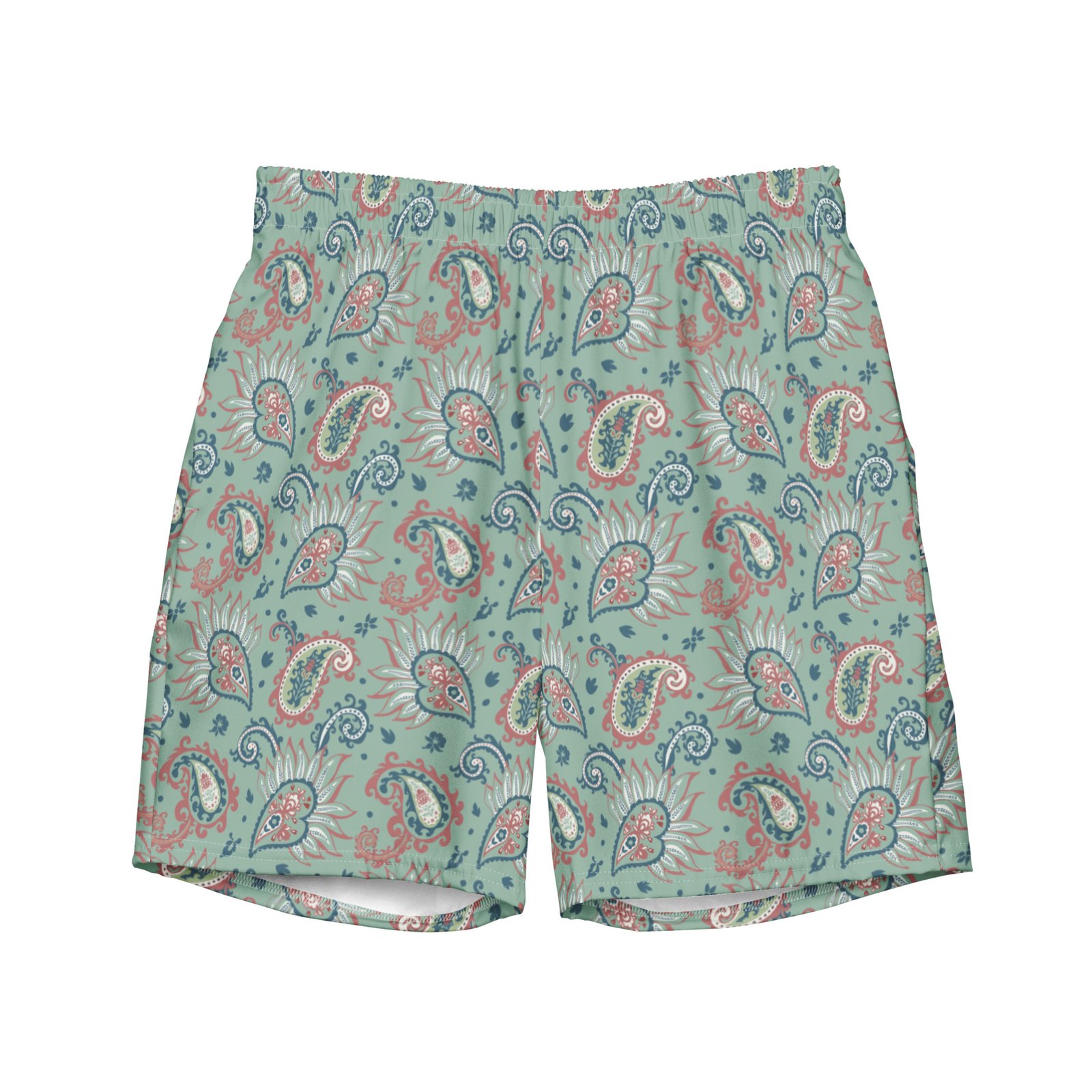 Green Paisley Men's Swim Trunks: Quick Dry Beach Shorts