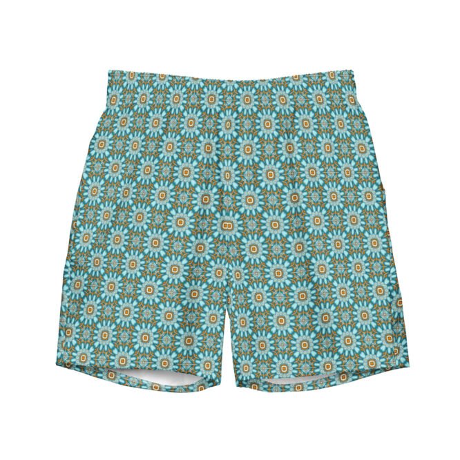 Mens Swim Trunk Light Aqua Green Geometric Mosaic Design Elegant Swimwear Gift for Him Dad Stylish Summer Beach Pool Vacation