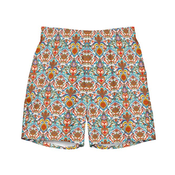 Mens Swim Trunk Multicolor Paisley Ikat Design Vibrant Summer Swimwear Perfect Gift for Him or Dad Unique Beach Style