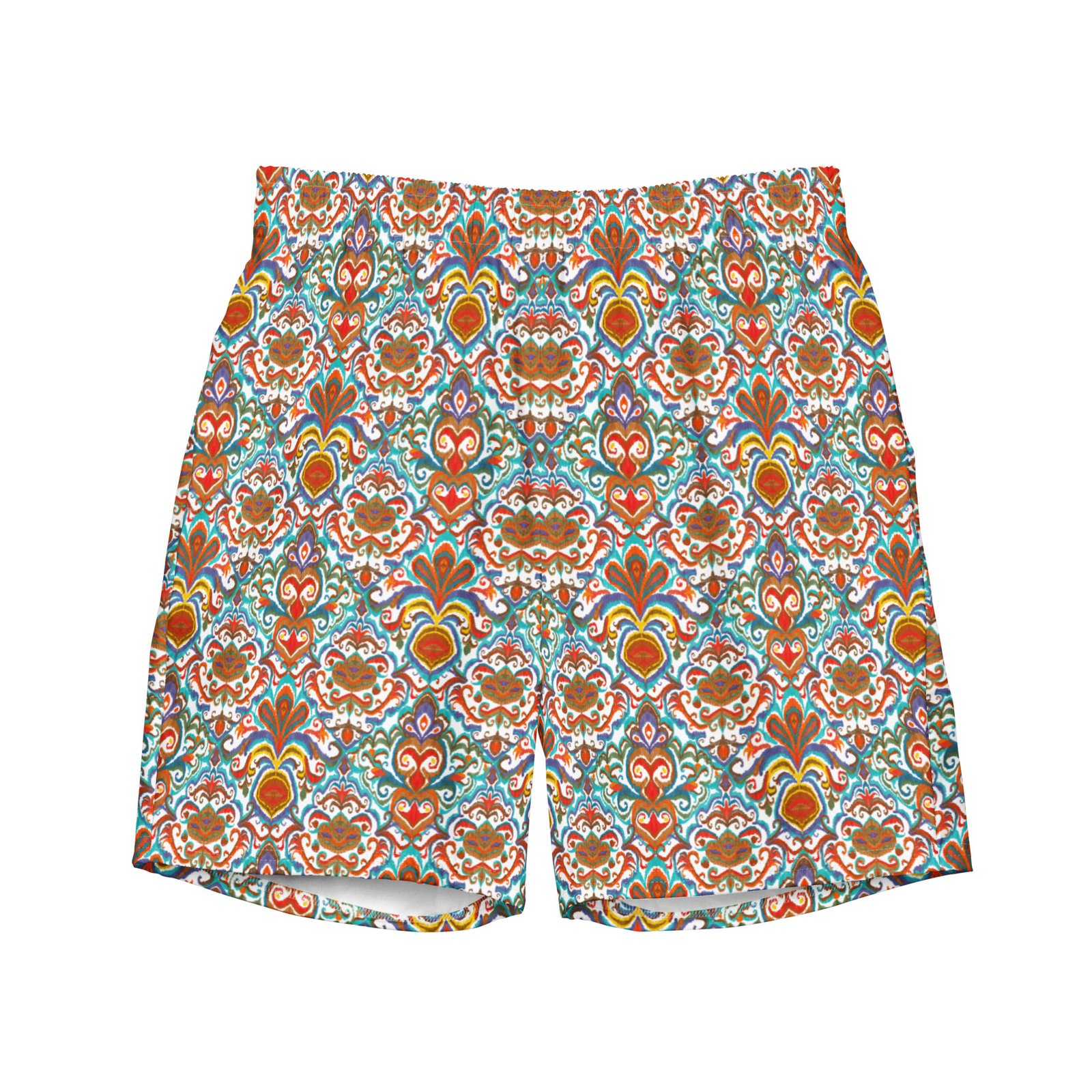 Mens Swim Trunk Multicolor Paisley Ikat Design Vibrant Summer Swimwear Perfect Gift for Him or Dad Unique Beach Style