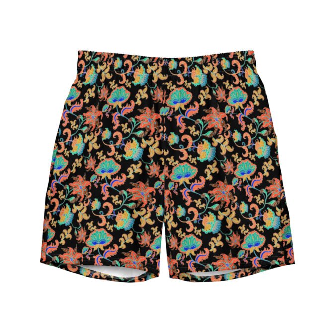 Black Paisley Men's Swim Trunks: Quick-Dry Beach Swimwear