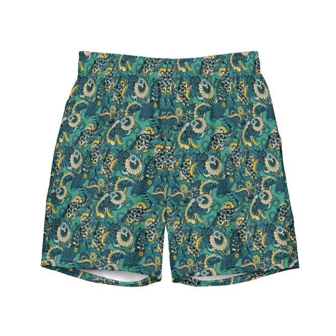 Men's Indigo Paisley Swim Trunks: Quick Dry Beach Shorts