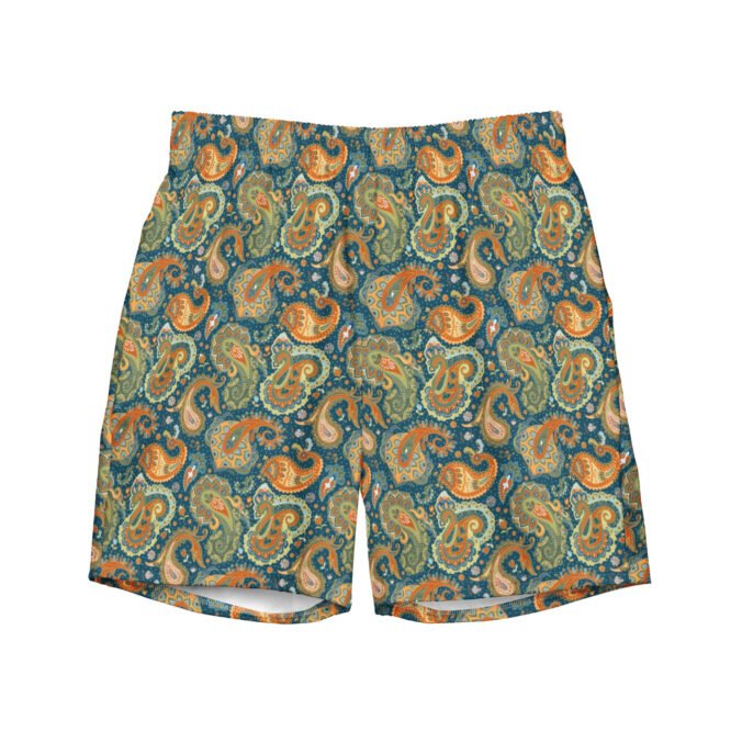 Men's Swim Trunks with Indian Oriental Print - Exotic Summer Style
