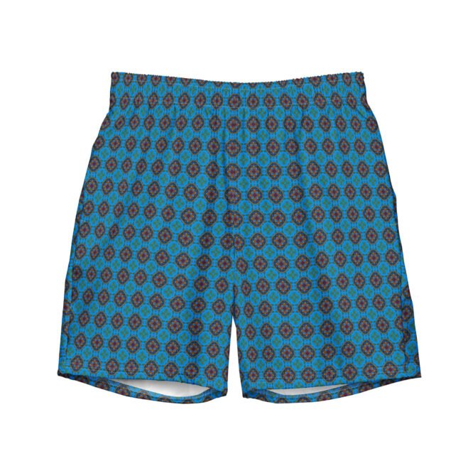 Blue Mosaic Swim Trunks: Geometric Print, Fast Drying Beachwear