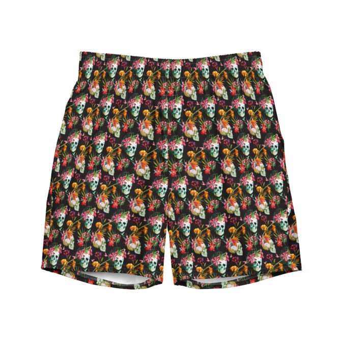 Men's Floral Skull Swim Trunks: Tropical Beach Shorts