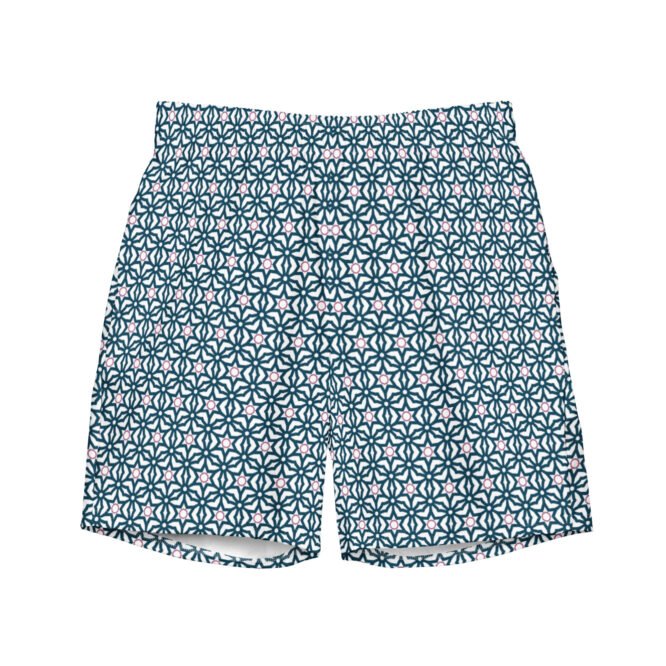Mens Swim Trunk White with Dark Green Minimal Geometric Design Classy Stylish Swimwear for Beach Pool Summer Gift for Him