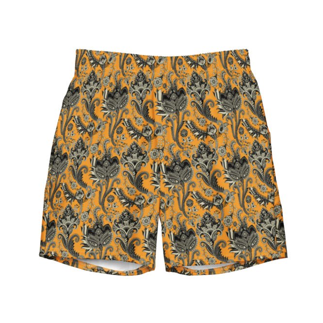 Mustard Paisley Swim Shorts: Mens Designer Resort Wear