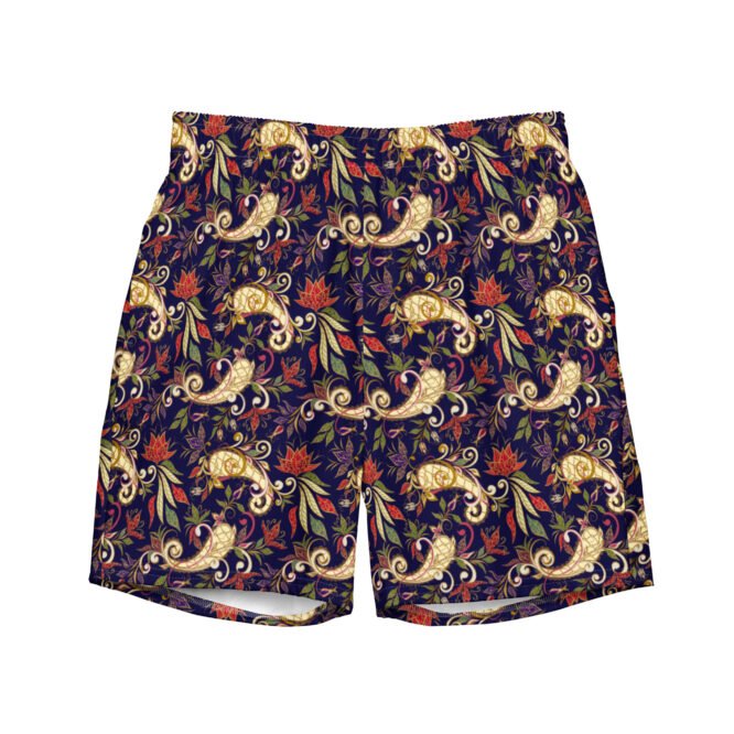 Dark Blue Paisley Men's Swim Trunks: Lightweight Quick Dry Beach Shorts