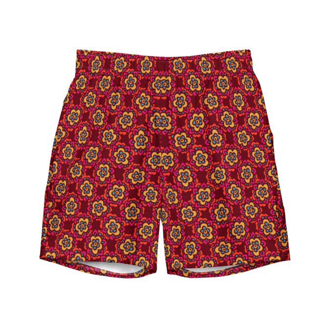 Red Floral Swim Trunks: Vibrant Lightweight Beachwear