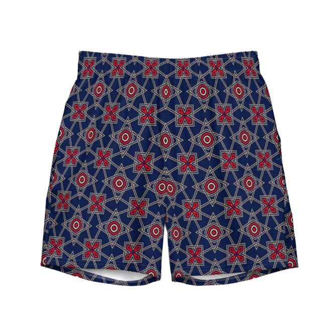Mens Swim Trunk Navy and Red Minimal Geometric Print Elegant and Stylish Swimwear for Summer Pool Holiday surf Cool Gift for Him