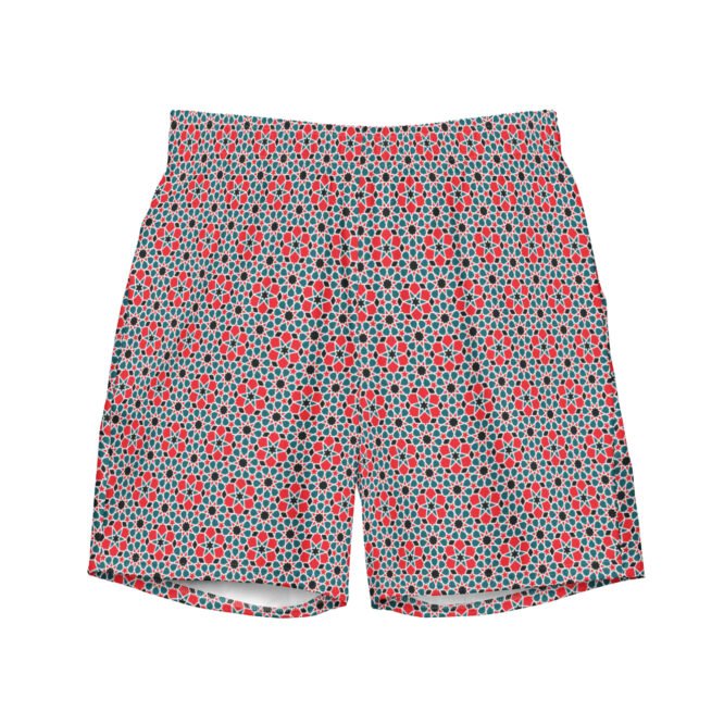 Mens Swim Trunk Red and Blue Minimal Geometric Design Stylish Swimwear for Summer Pool Beach Holiday surf and Cool Gift for Him, fathers day