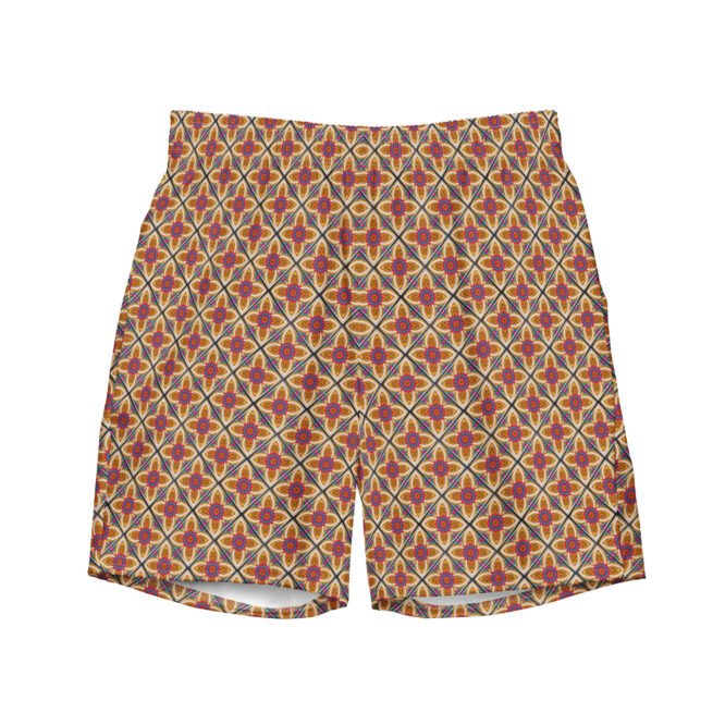 Red and Bronze Geometric Swim Trunk for Men, Minimal and Elegant Mediterranean Summer Style, Perfect Gift for Him or Dad