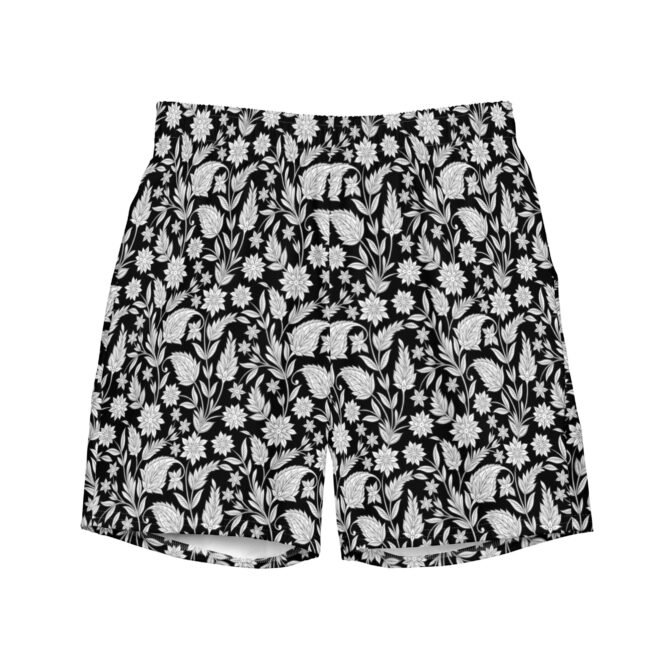 Men's Swim Shorts: Indian Floral Pattern, Quick-Dry Beachwear